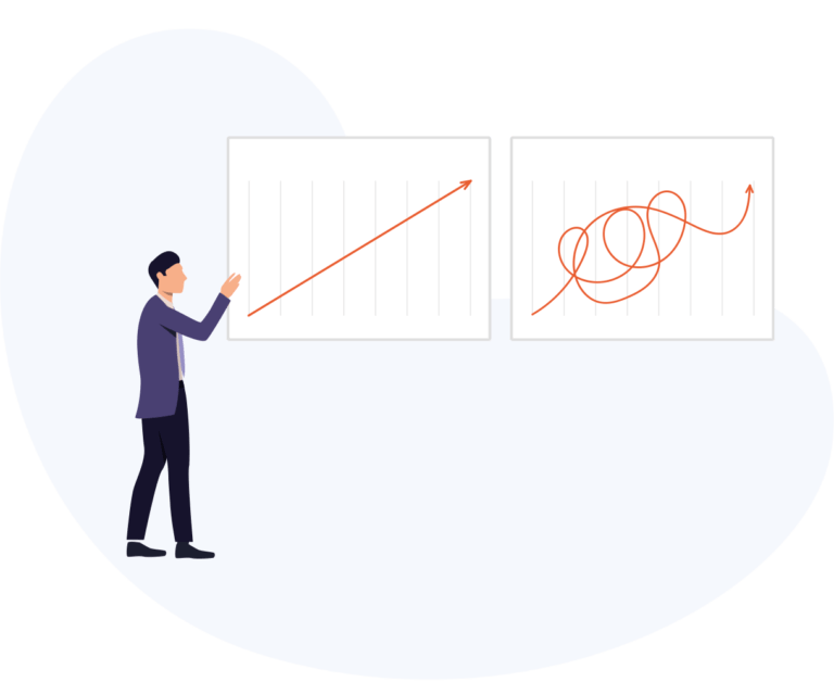 Illustration of a man showing two graphs