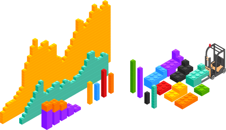 A bunch of legos forming graphs and charts