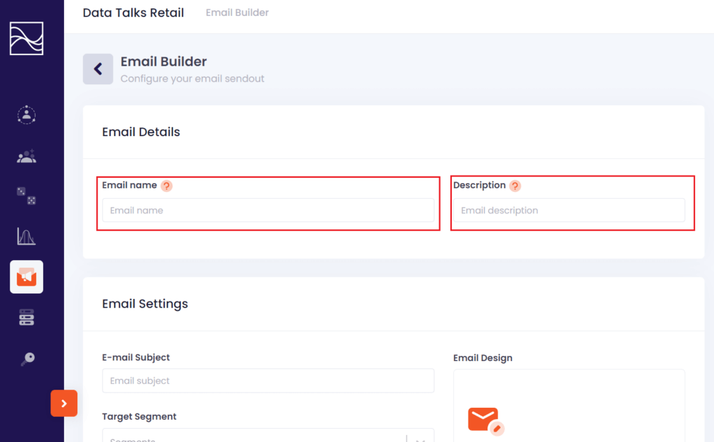 Email Builder Data Talks, how to create a new email campaing