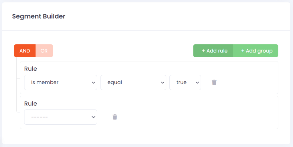 Data Talks Segment Builder, adding rules to the segment in the tool