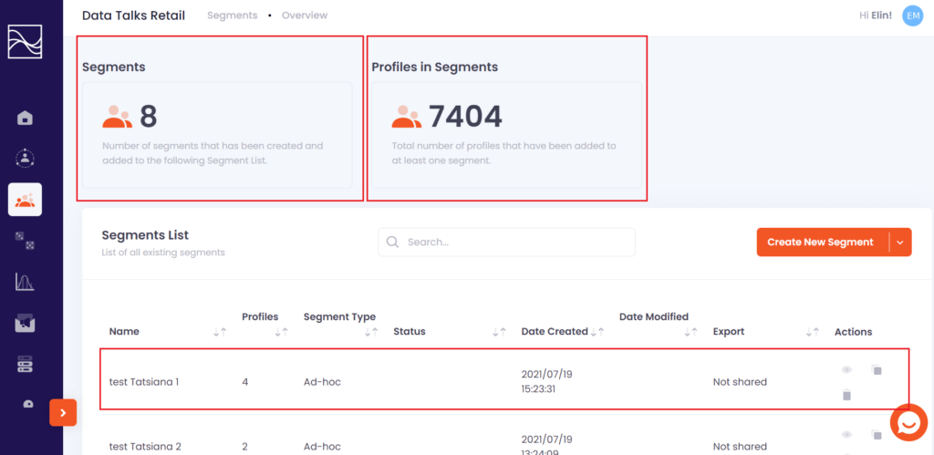 Data Talks Segment Builder, navigating to the segments list