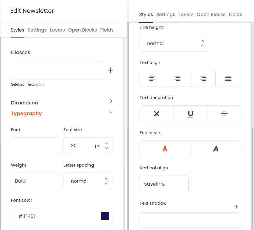 Email Builder Data Talks, changing the typography in the template design tool