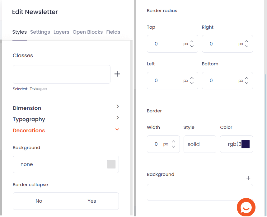 Email Builder Data Talks, chaning the decorations for specific elements in the template design tool 