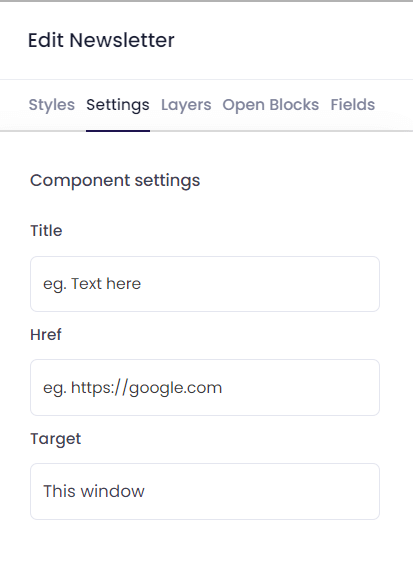 Email Builder Data Talks,  the settings tab in the template design tool