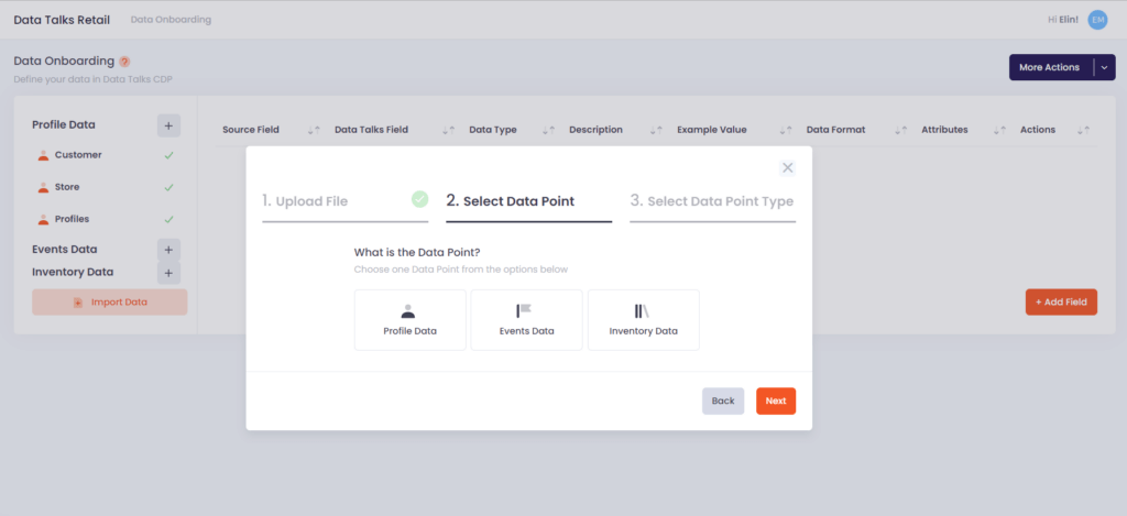 Data onboardin documentations Data Talks, select data point