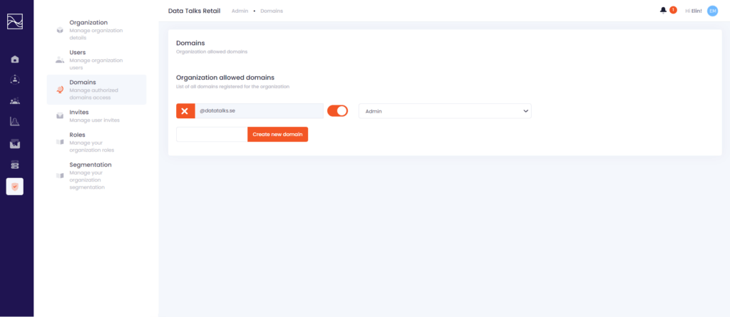 Data Talks Admin, add and manage exsisting domains, in the Domains Page