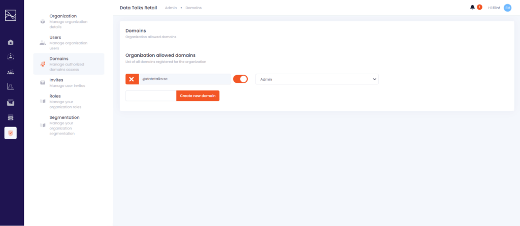 Data Talks Admin, add and manage exsisting domains, in the Domains Page 