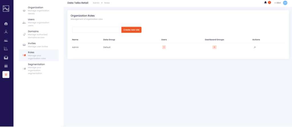 Data Talks Admin, view, create and change roles in your organization on the Roles Page
