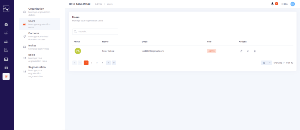 Data Talks Admin, Get an overview of your users, edit, add and delete user on the User Page