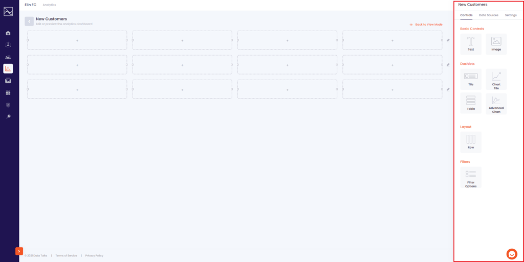 Analytics Frameworks Guide Data Talks, chose control block to add to your dashboard