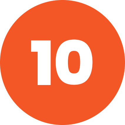 A orange circle with the number 10 in white
