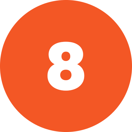 A orange circle with the number 8 in white