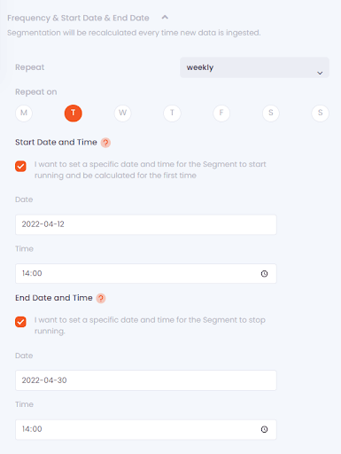 Step by step guide on how to create a recurring segment that only runs a specific time in the Set up your account guide