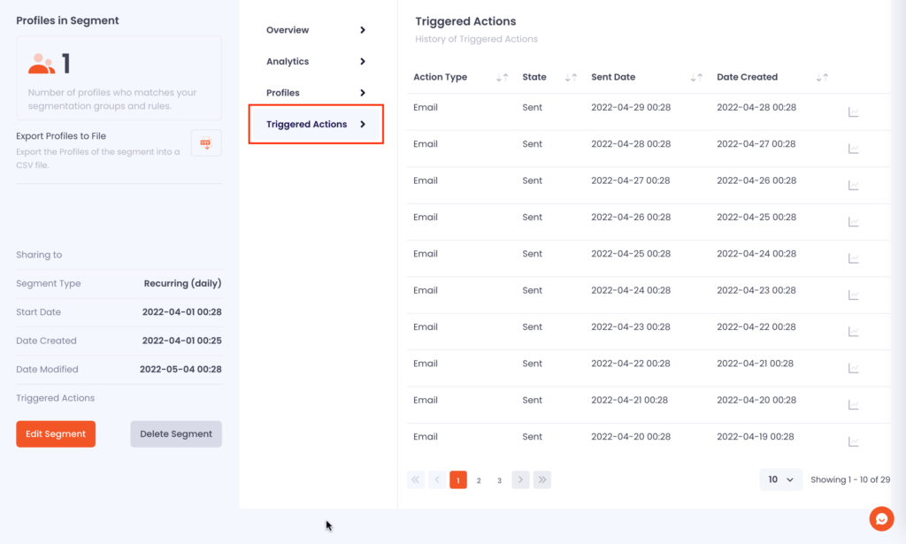 Snapshot of the change from triggered campaigns to triggered actions from the Data Talks Sports CDP interface