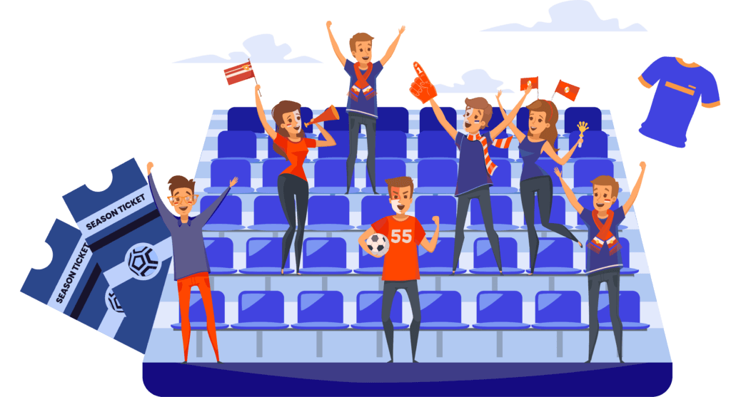 Supporters at a stadium cheering happily