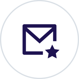 A circle with a envelope and a star in it on a transparent background