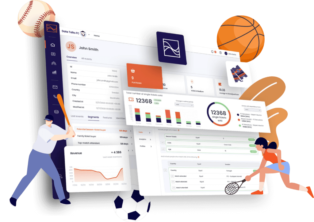 Data Talks Sports CDP Analytics dashboard in 3D on a transparent background