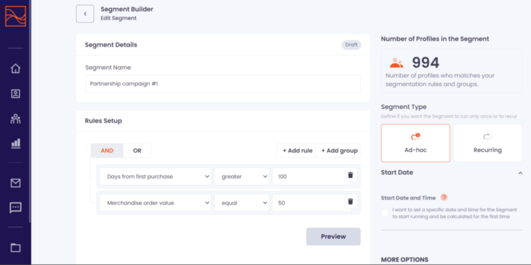 Segment builder for sponsorship campaigns