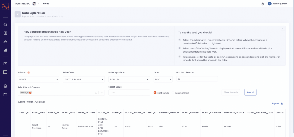 Exact match search in data exploration