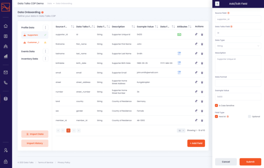 Data Talks CDP Demo, Onboarding dashboard