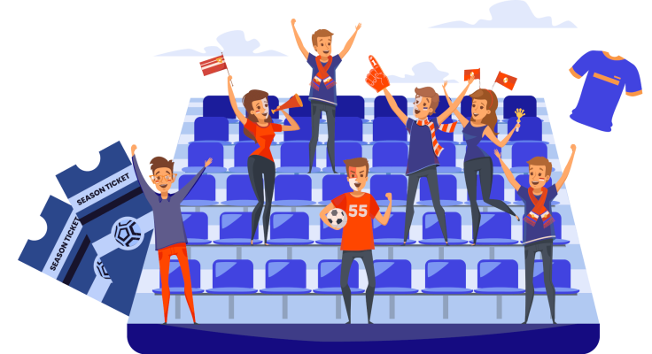 Group 1476 Supporters at a stadium cheering happily