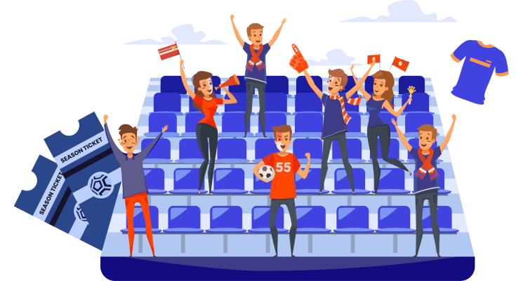Supporters at a stadium cheering happily