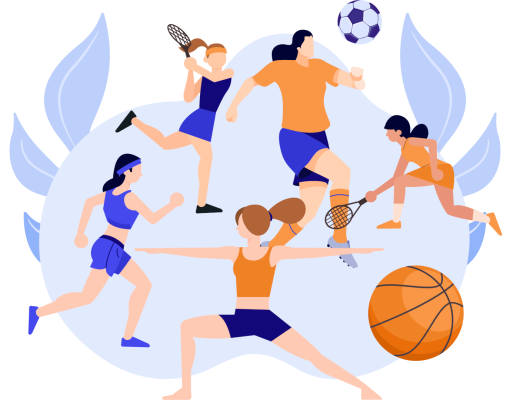 An illustration of women playing different types of sports such as tennis, football and running. This is to show creating tangible value for women's sports is important