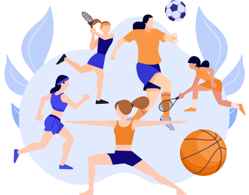An illustration of women playing different types of sports such as tennis, football and running. This is to show creating tangible value for women's sports is important
